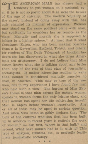 Newspaper article about the work of Constance Eaton